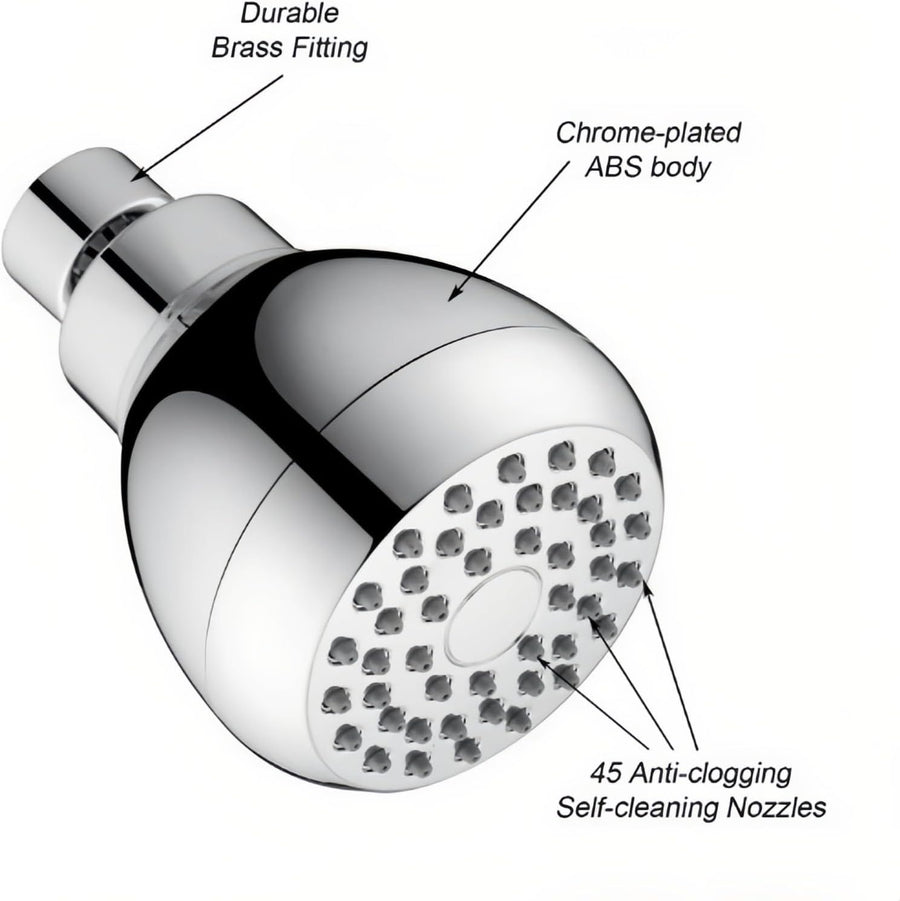 High Pressure Shower Head 3" Chrome - 360° Rotating Self-Cleaning Jets, Water Saving Flow Optimizer, Easy Install & Rustproof ABS, Spa Rainfall Spray for Adults/Elderly