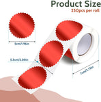 Red Embossing Stickers 2" Round Labels Foil Blank Stickers Metallic Seals for Package, Wedding Envelope, Graduation, Valentine's Day，Certificate Wafer Seals with Serrated Edge 250 pcs Per Roll