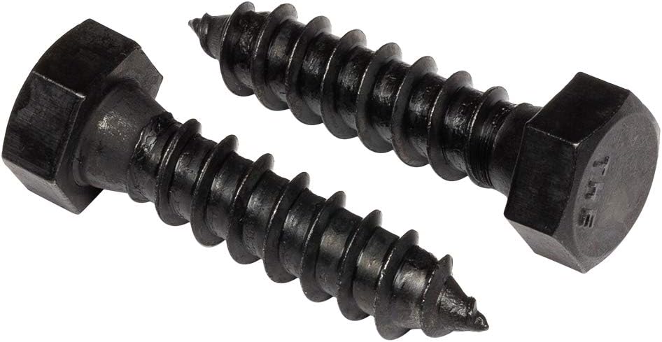 Stainless Steel Black Lag Bolts 3/8" x 1" Hex Lag Screws (10 pcs) 18-8 Stainless Black Oxidized in USA