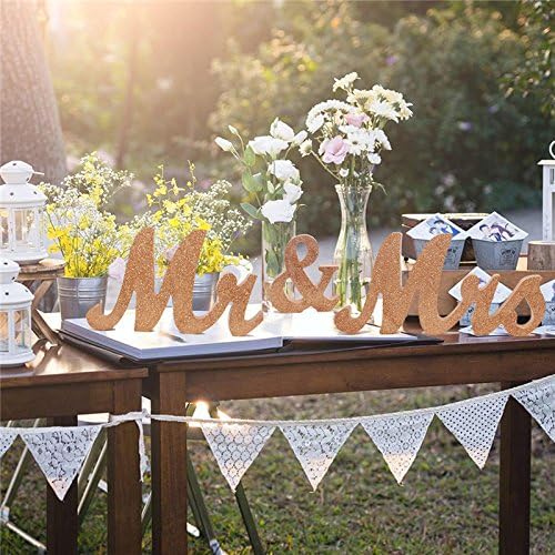 Mr and Mrs Signs Wedding Sweetheart Table Decorations, Wooden Freestanding Letters Wedding Shower Gift (Rose gold)