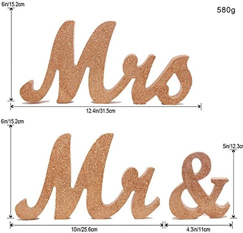 Mr and Mrs Signs Wedding Sweetheart Table Decorations, Wooden Freestanding Letters Wedding Shower Gift (Rose gold)