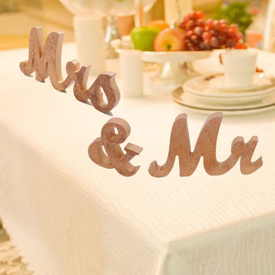 Mr and Mrs Signs Wedding Sweetheart Table Decorations, Wooden Freestanding Letters Wedding Shower Gift (Rose gold)