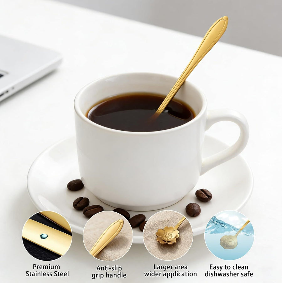 24PCS Gold Coffee Espresso Spoons, 5 Inch Stainless Steel Small Spoon for Dessert, Tea, Demitasse Stirring, Soup, Kitchen, Cafe or Bar