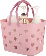 Portable Shower Caddy Tote Plastic Storage Basket with Handle Box Organizer Bin for Bathroom, Pantry, Kitchen, College Dorm, Garage - Pink
