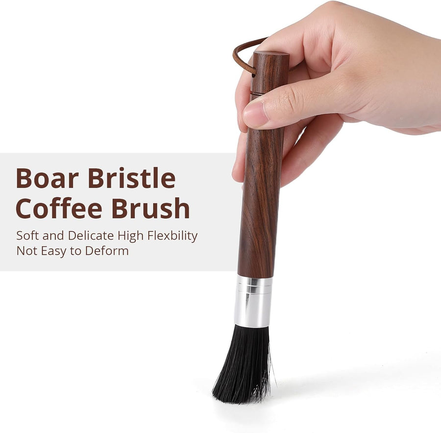 2-Pack Coffee Grinder Cleaning Brush with Natural Walnut Wood Handle and Black Boar Bristle, Coffee Bar Accessories Coffee Brush, Espresso Machine Cleaning Tool Barista Brush with Hanging Loop