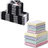 Homaxy Kitchen Towels and Dishcloths Set (12 x 12 and 13 x 28 Inches, 6 Pack, White & Black), Kitchen Towels and Dishcloths Set (16 x 25 and 12 x 12 Inches, 8 Pack, Blue/Yellow/Red/Green)
