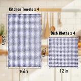 Homaxy Kitchen Towels and Dishcloths Set (12 x 12 and 13 x 28 Inches, 6 Pack, White & Black), Kitchen Towels and Dishcloths Set (16 x 25 and 12 x 12 Inches, 8 Pack, Blue/Yellow/Red/Green)