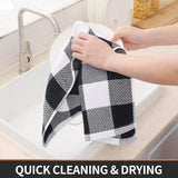 Homaxy Kitchen Towels and Dishcloths Set (12 x 12 and 13 x 28 Inches, 6 Pack, White & Black), Kitchen Towels and Dishcloths Set (16 x 25 and 12 x 12 Inches, 8 Pack, Blue/Yellow/Red/Green) - 45-Degree Angle