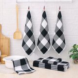 Homaxy Kitchen Towels and Dishcloths Set (12 x 12 and 13 x 28 Inches, 6 Pack, White & Black), Kitchen Towels and Dishcloths Set (16 x 25 and 12 x 12 Inches, 8 Pack, Blue/Yellow/Red/Green) - Close-Up Angle