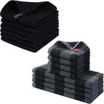 Homaxy 100% Cotton Waffle Weave Kitchen Dish Cloths, 12x12 Inches, 6-Pack, Black Kitchen Towels and Dishcloths Set, Black & Grey