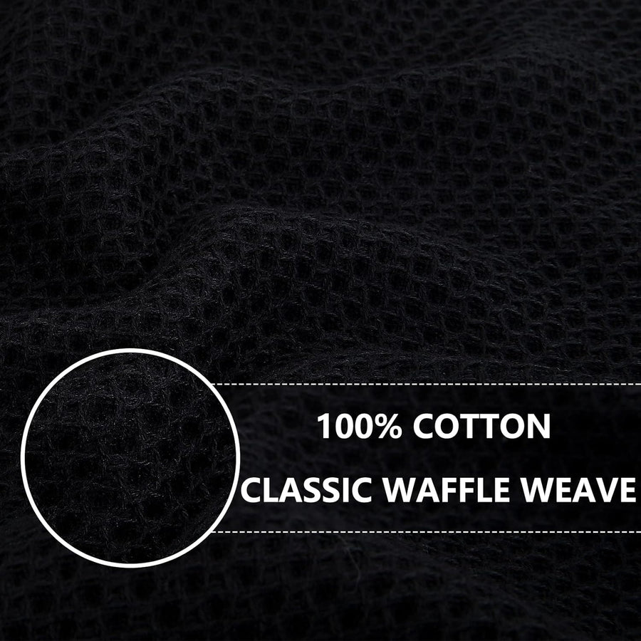 Homaxy 100% Cotton Waffle Weave Kitchen Dish Cloths, 12x12 Inches, 6-Pack, Black Kitchen Towels and Dishcloths Set, Black & Grey