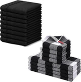 Homaxy 100% Cotton Dish Cloths, 8 Pack - 12 x 12 Inches, Black and Kitchen Towels and Dishcloths Set, 12 x 12 and 13 x 28 Inches, White & Black