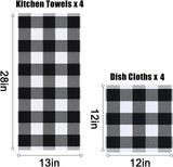 Homaxy 100% Cotton Dish Cloths, 8 Pack - 12 x 12 Inches, Black and Kitchen Towels and Dishcloths Set, 12 x 12 and 13 x 28 Inches, White & Black