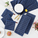 Homaxy Set of 8 Bulk Cotton Terry Kitchen Towels Set, 12 x 12 and 13 x 28 Inches, Checkered Designed and Large Cotton Kitchen Hand Towels(18”x 28”, 6 Pack), Flat and Terry Dish Towels - Low Angle