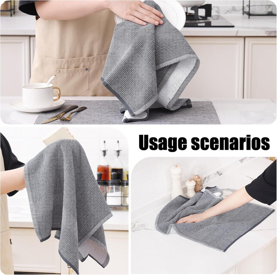 Homaxy 12 Pack Kitchen Dish Cloths (10 x 10 Inches, Grey) and Large Cotton Kitchen Hand Towels(18”x 28”, 6 Pack), Flat and Terry Dish Towels