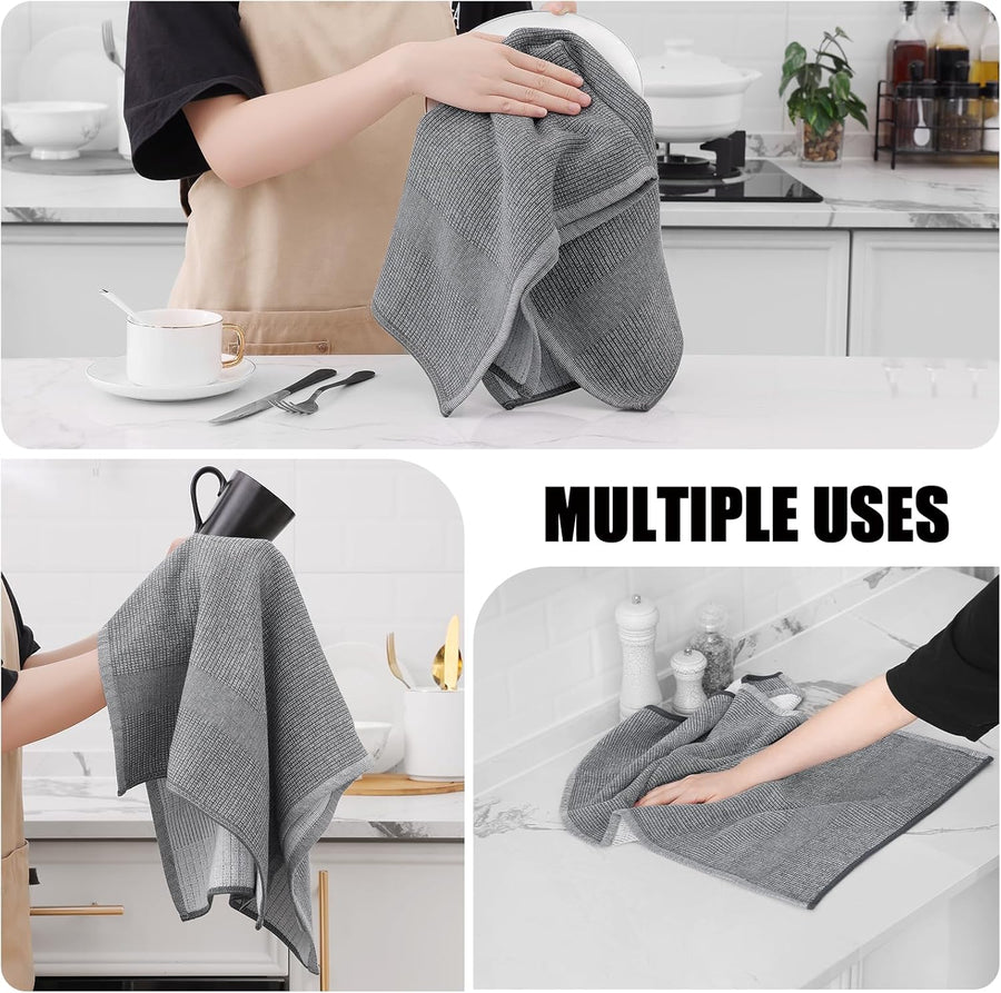 Homaxy 6-Pack Waffle Weave Kitchen Dish Cloths(12x12 Inches) and Flat and Terry Dish Towels(18”x 28”, 6 Pack), Large Cotton Kitchen Hand Towels