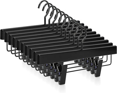 TOPIA HANGER Black Wooden Pants Hangers, Wood Skirt Hangers with Clips, Deluxe Jeans Hanger with 360° Swivel Anti-Rust Flat Hook, Smooth Finish Wood Hangers for Slacks Trousers 20 Pack, CT03B