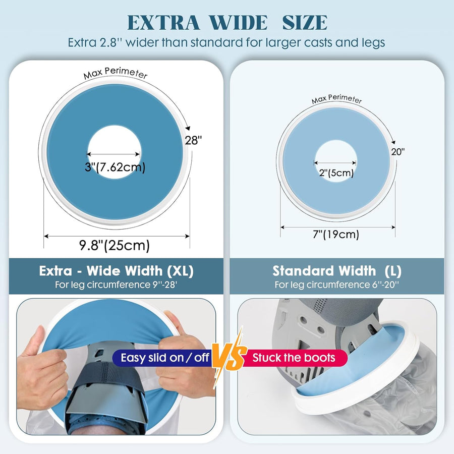 Waterproof Extra Wide Cast Covers for Shower Leg, Extra Large Foot Cast Protector with Non-Slip Bottom, Reable Leg Cast Cover for Pl Size Adults Large Casts Surgery Shower Boots