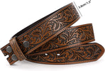 Western Belt Strap for Men without Buckle 1.5" Wide Floral Engraved Embossed Leather Belt Strap