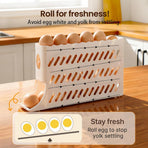 2026 Egg Holder for Fridge, Upgraded 4 Tiers Automatic Rolling Egg Dispenser, No Assembly Required Easy Access, Save Space for Refrigerator Holds up to 30 pcs (White)