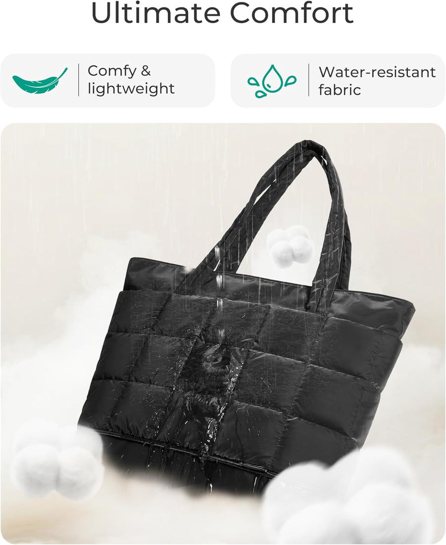 Expandable Tote Bag for Women, Puffer Work Tote Handbag, Quilted Carry On Bag for Travel Gym