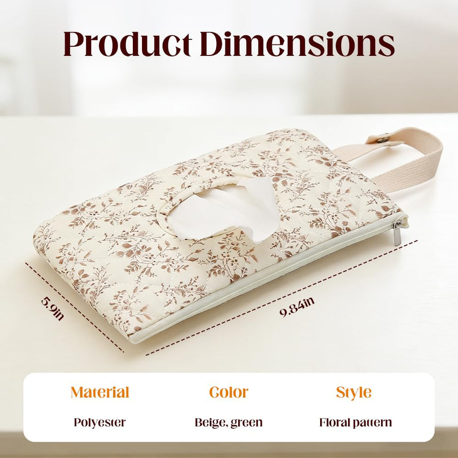 2 PCS Floral Quilted Baby Wipe Holder Pouch with Strap, Reable Portable Wipes Case for Stroller & Diaper Bag, Leak-Proof Travel Wipes Dispenser with Floral Pattern (Mix)