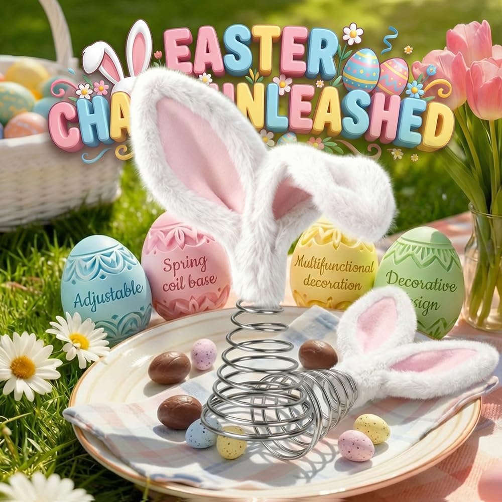 Easter Tree Topper Bunny Ears, Plh Metal Rabbit Ornament, Cute Bendable Spring Holiday Tree Decoration for Easter Home Party Supplies (2PCS)