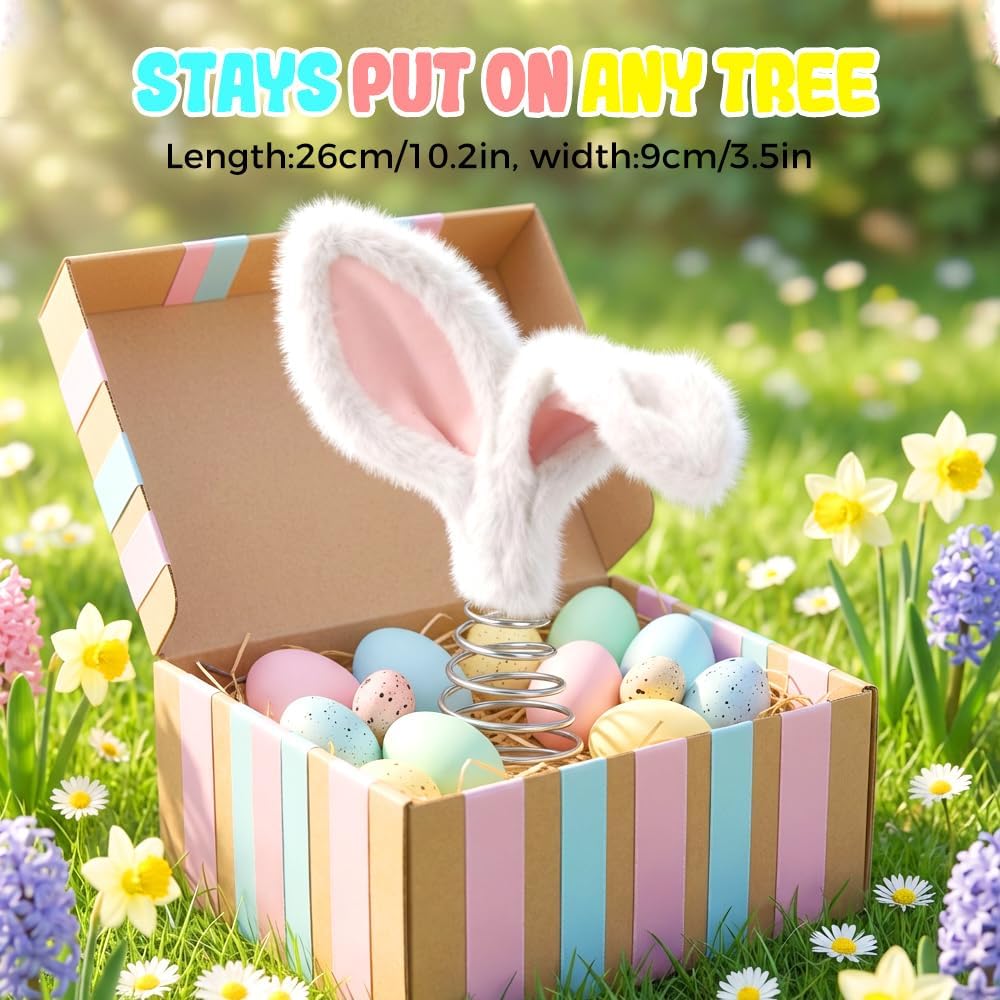 Easter Tree Topper Bunny Ears, Plh Metal Rabbit Ornament, Cute Bendable Spring Holiday Tree Decoration for Easter Home Party Supplies (2PCS)