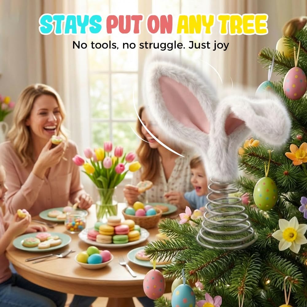 Easter Tree Topper Bunny Ears, Plh Metal Rabbit Ornament, Cute Bendable Spring Holiday Tree Decoration for Easter Home Party Supplies (2PCS)