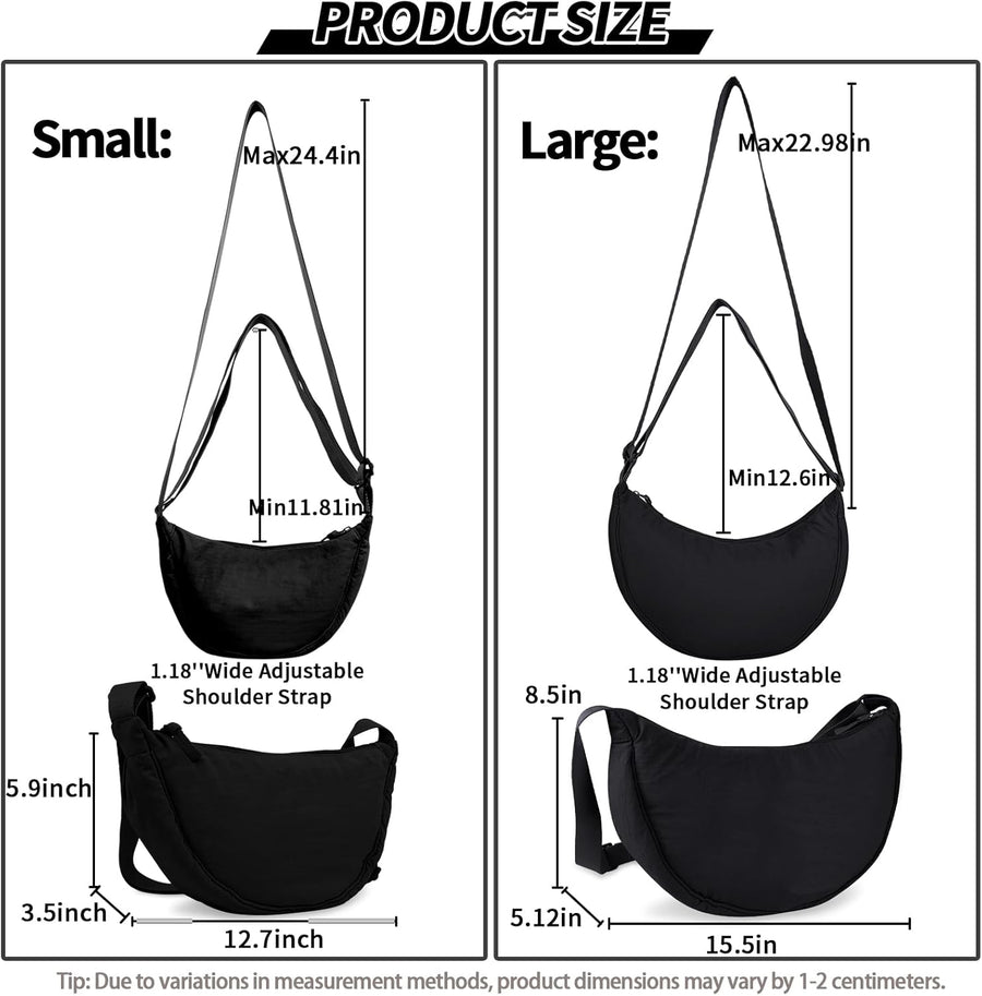 Nylon Crescent Crossbody Bag for Women Purses Trendy Men,Small Travel Sling Bag Hobo