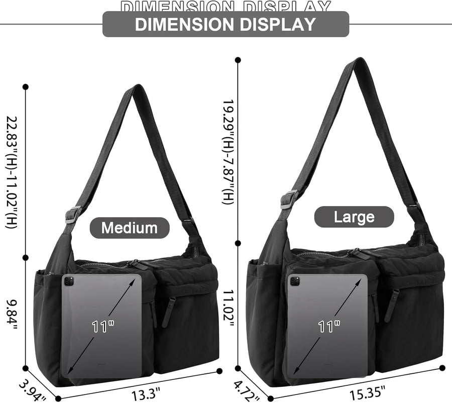 Nylon Crossbody Messenger Bag for School, Women Large Shoulder Bag Hobo Tote Bag Lightweight Computer Crossbody Bag