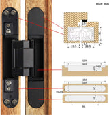 6 inch Hidden Door Hinges Invisible Hinges Concealed Hinges Zinc Alloy 180 Degree Swing Hinge 3 Way Adjtable Butt Hinge 6 x 2.5 x 1 inch (Black Pack of 3) - Rear View