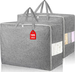 2Pack 105L Extra Large Storage Bags, Folding Moving Comforter Blanket Storage Bags Closet Organizers and Storage Containers for Clothes with Strong Handles&Zippers Clear Window for Bedding Pillow Grey