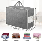 2Pack 105L Extra Large Storage Bags, Folding Moving Comforter Blanket Storage Bags Closet Organizers and Storage Containers for Clothes with Strong Handles&Zippers Clear Window for Bedding Pillow Grey