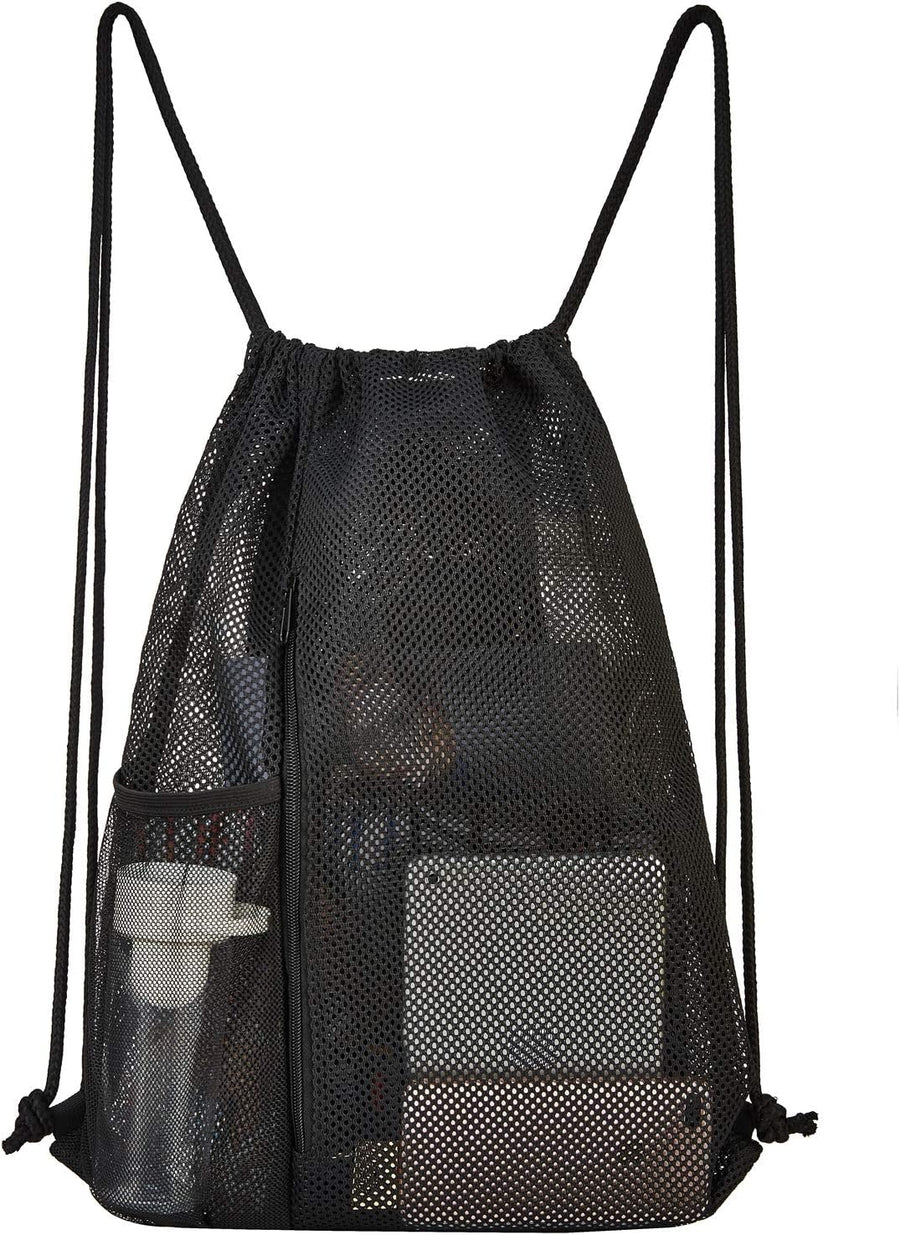 Heavy Duty Mesh Drawstring bag for Soccer Ball，Beach Toys -Drawstring Backpack Sports Gym Bag