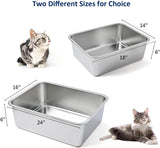 Stainless Steel Cat Litter Box, High Sides Kitten Toilet, Top Open Pet Tray, Non-Stick, Odorless, Rt-Resistant, Easy-Clean Pan, Silver Box (24x16x6 Inch) - Front View