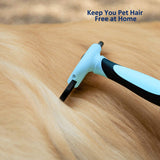 Cat Dog Shedding Tool, Pet Deshedding Brh, Professional Grooming for Short Medium Long Hair Cats and Dogs, Effectively Reduce Shedding by Up to 95%, Light Blue & Black - Front View
