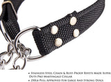 Stainless Steel Nylon Chain Martingale Collar Comfort Heavy Duty Large Dog Collar Escape Perfect for Training Walking Running and High Activities 250lb Pull Proved (Large, Black) - Front View