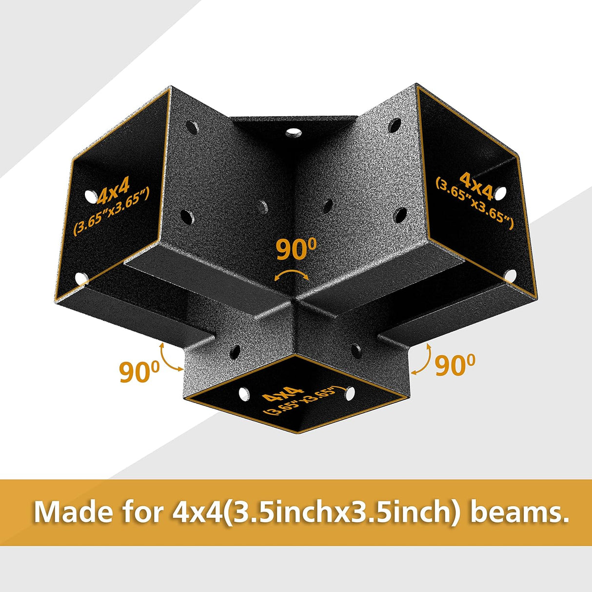 Pergola Kit Corner Brackets for 4x4(3.5inchx3.5inch) Wood Posts, Powder Coated Steel Made, 3-Way 90°Angle for Hunting Blind, Deer Stand