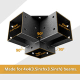 Pergola Kit Corner Brackets for 4x4(3.5inchx3.5inch) Wood Posts, Powder Coated Steel Made, 3-Way 90°Angle for Hunting Blind, Deer Stand - Front View