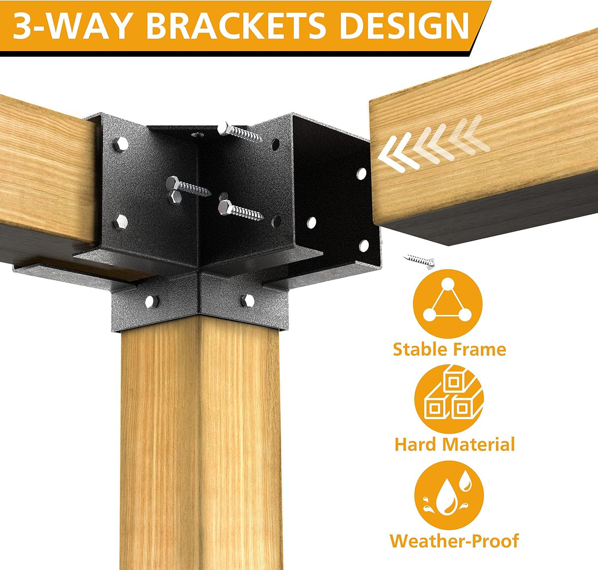 Pergola Kit Corner Brackets for 4x4(3.5inchx3.5inch) Wood Posts, Powder Coated Steel Made, 3-Way 90°Angle for Hunting Blind, Deer Stand