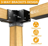 Pergola Kit Corner Brackets for 4x4(3.5inchx3.5inch) Wood Posts, Powder Coated Steel Made, 3-Way 90°Angle for Hunting Blind, Deer Stand - Side View