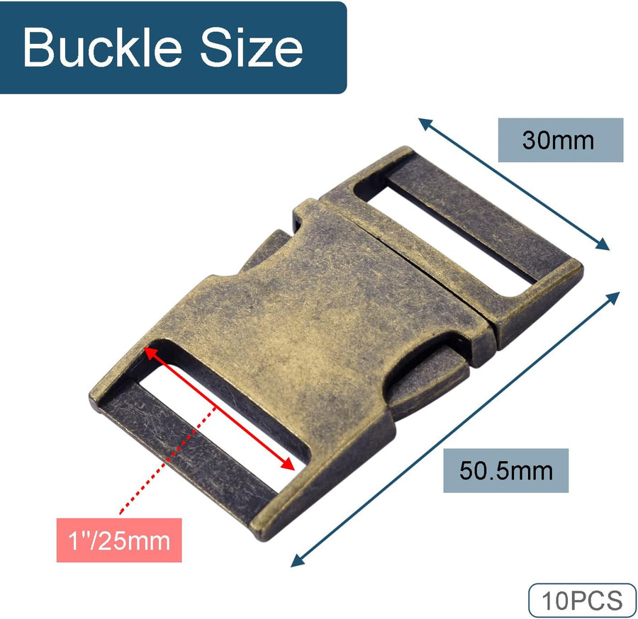 CooBigo 10 Pack Bulk Dog Collar Hardware Metal Buckle 1 inch Webbing Backpack Buckle Replacement Backpack Strap Kit Prong Collar Clip Buckles(Bronze)