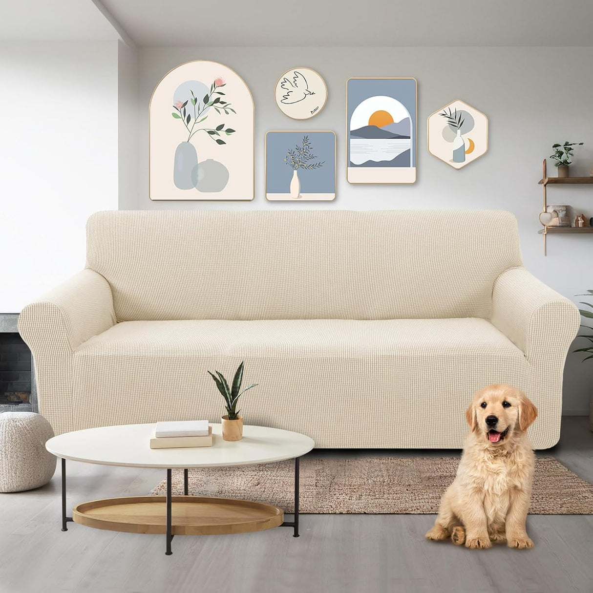 Stretch Couch Cover Sofa Bundles loveseat (Beige)