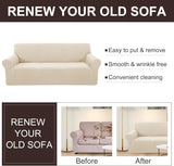 Stretch Couch Cover Sofa Bundles loveseat (Beige) - Rear View