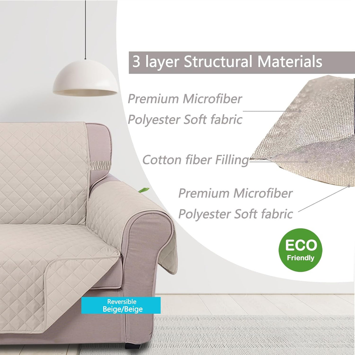 UNICE Home Reversible Sofa Cover Bundle Loveseat Cover(Sofa+Loveseat, Beige)