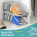 2PCS Stackable Hat Storage for Baseball Caps, Clear Hat Organizer for Closet Holds up to 24 Caps, Men‘s Hat Box Display with Cardboard (Grey)