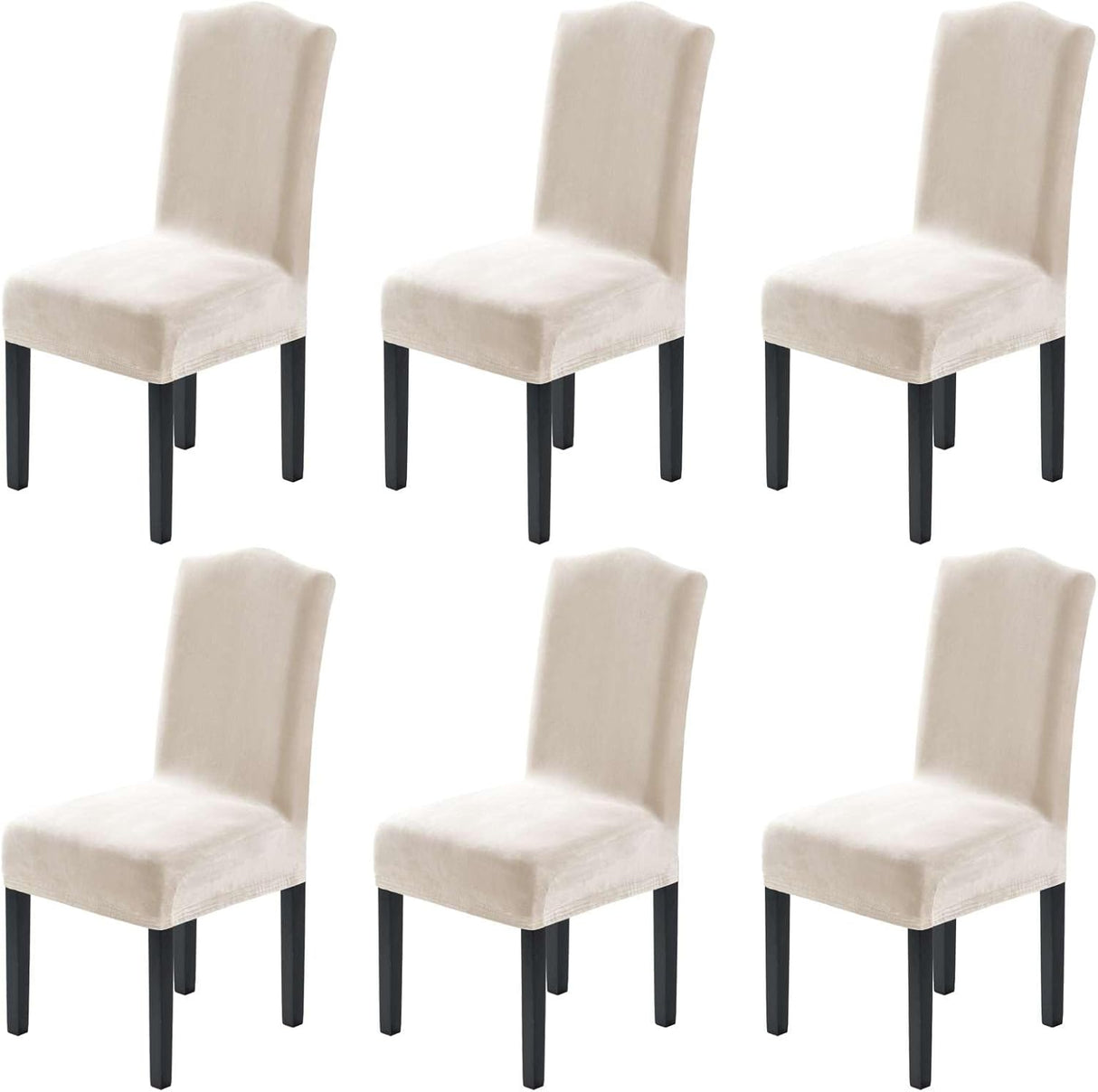Dining Chair Covers Velvet Stretch Chair Covers for Dining Room Set of 6 Parson Chair Slipcovers Chair Protectors Covers, Soft Thick Solid Velvet Fabric Washable, Ivory