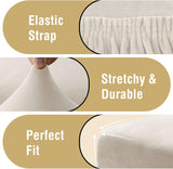 Dining Chair Covers Velvet Stretch Chair Covers for Dining Room Set of 6 Parson Chair Slipcovers Chair Protectors Covers, Soft Thick Solid Velvet Fabric Washable, Ivory - Close-Up Angle