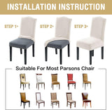 Dining Chair Covers Velvet Stretch Chair Covers for Dining Room Set of 6 Parson Chair Slipcovers Chair Protectors Covers, Soft Thick Solid Velvet Fabric Washable, Ivory - Low Angle